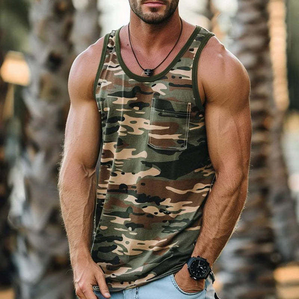 Men's Casual Camo Patch Pocket Slim Fit Tank Top