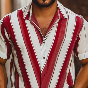 Camisa informal de manga corta de gasa con rayas en contraste para hombre