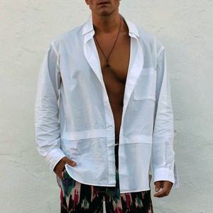 Men's Solid Lapel Chest Pocket Long Sleeve Shirt