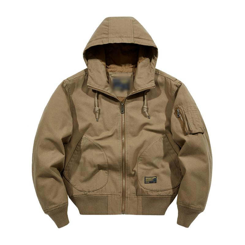 Men's Casual Cotton Loose Hooded Zipper Bomber Jacket