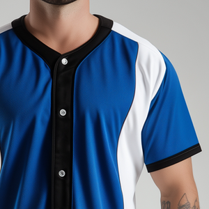 Camiseta de béisbol de manga corta con botones deportivos, estilo retro informal con bloques de color para hombre