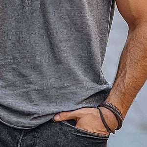 Camiseta deportiva sin mangas de mezcla de algodón con cuello en V para hombre