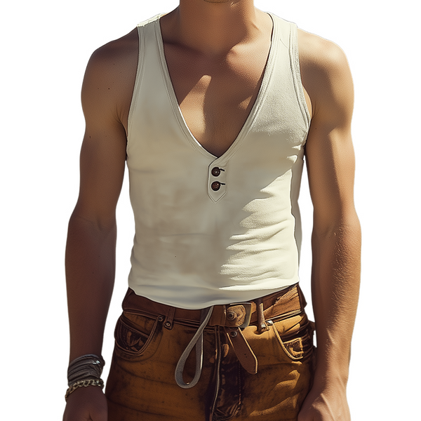 Chaleco de ante informal de corte entallado y escote en V profundo para hombre, moda de primavera y verano