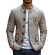 Men's Classic Retro Stand Collar Thin Cotton And Linen Embroidered Slim Jacket