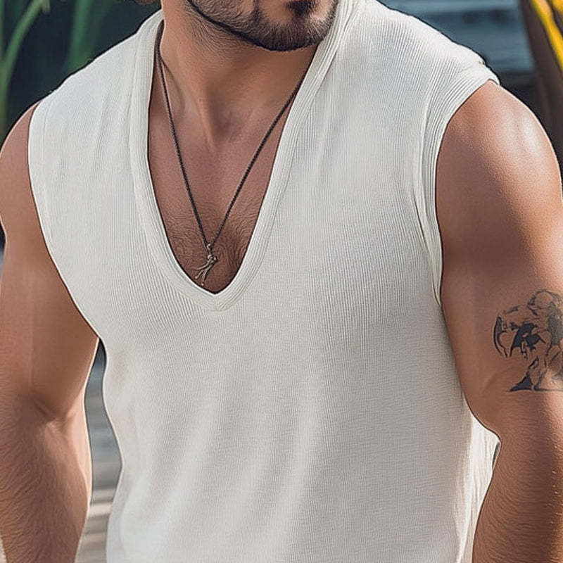 Camiseta de tirantes de punto con cuello en V Summer Comfort Basics para hombre