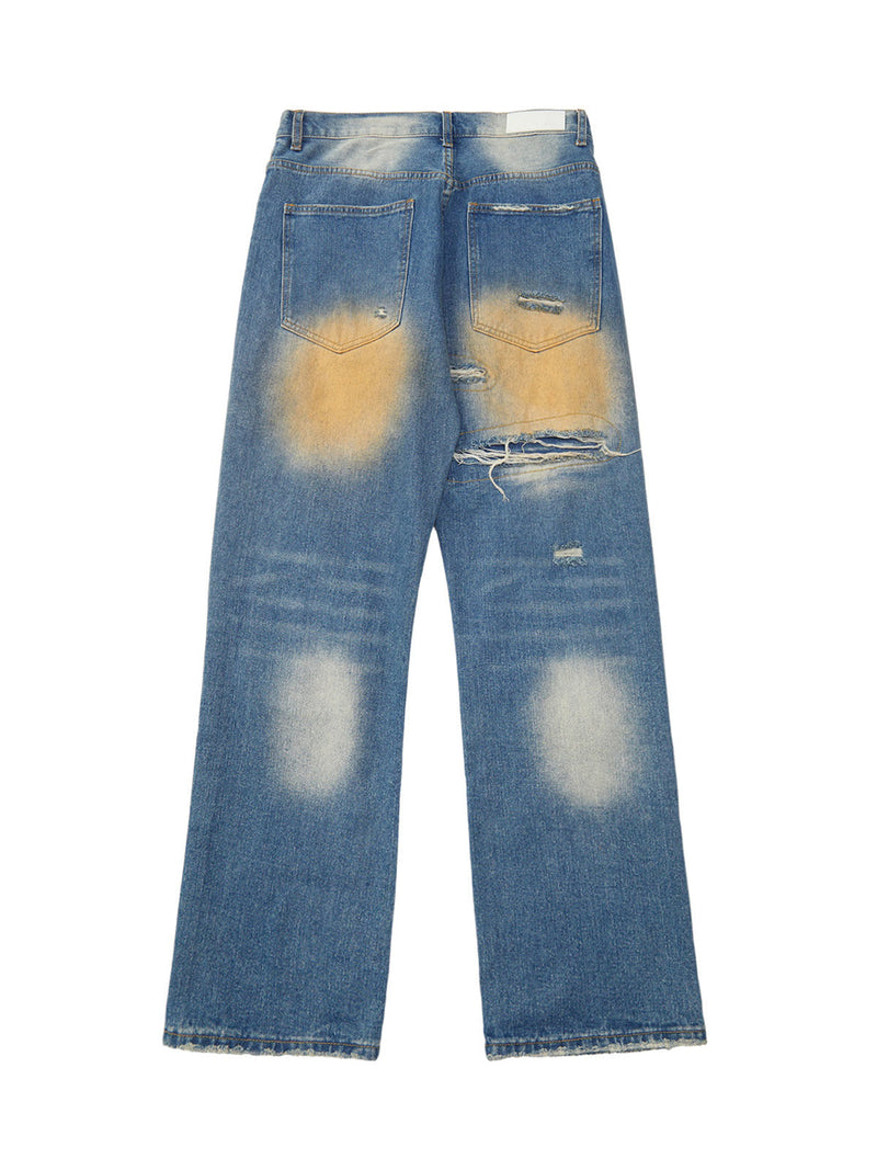 High Street Washed Spray Paint Ripped Jeans