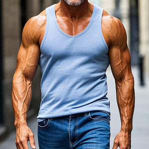 Men's Sky Blue Simple Slim Fit Tank Top