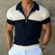 Men's Casual Contrast Zipper Lapel Slim Fit Knitted Short Sleeve Polo Shirt