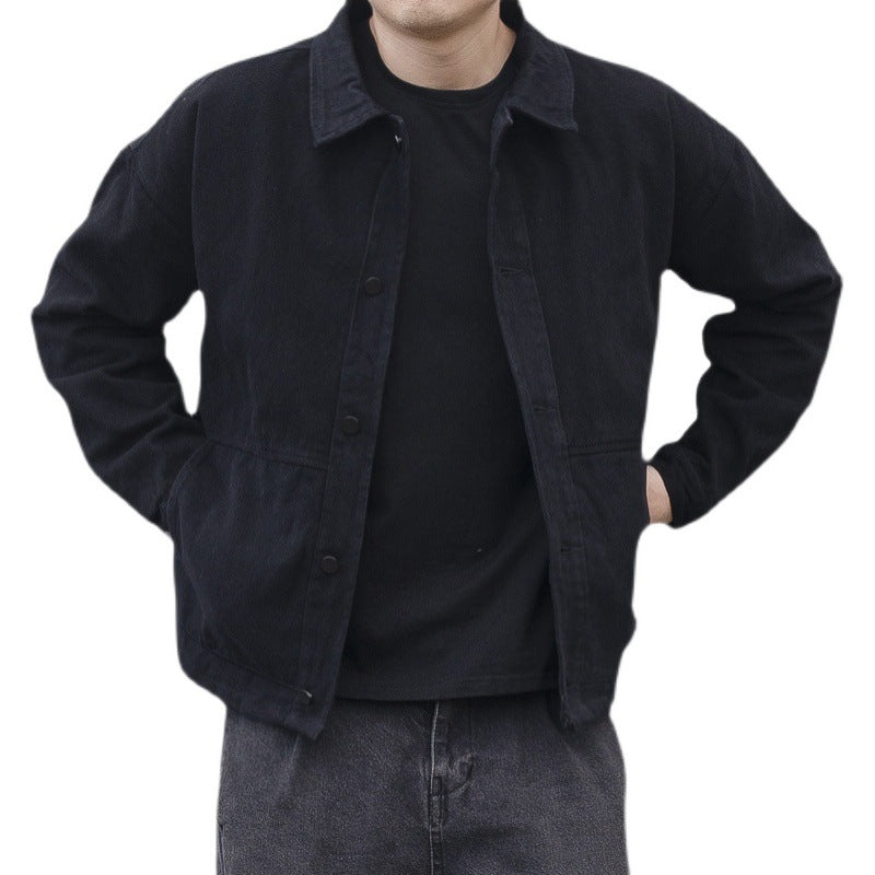 THIN DENIM JACKET MEN'S BLACK TRENDY COOL LOOSE WORKWEAR JACKET