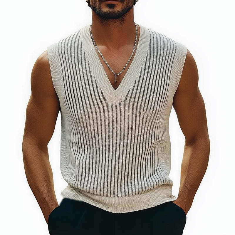 Camiseta clásica de verano de punto con rayas verticales para hombre