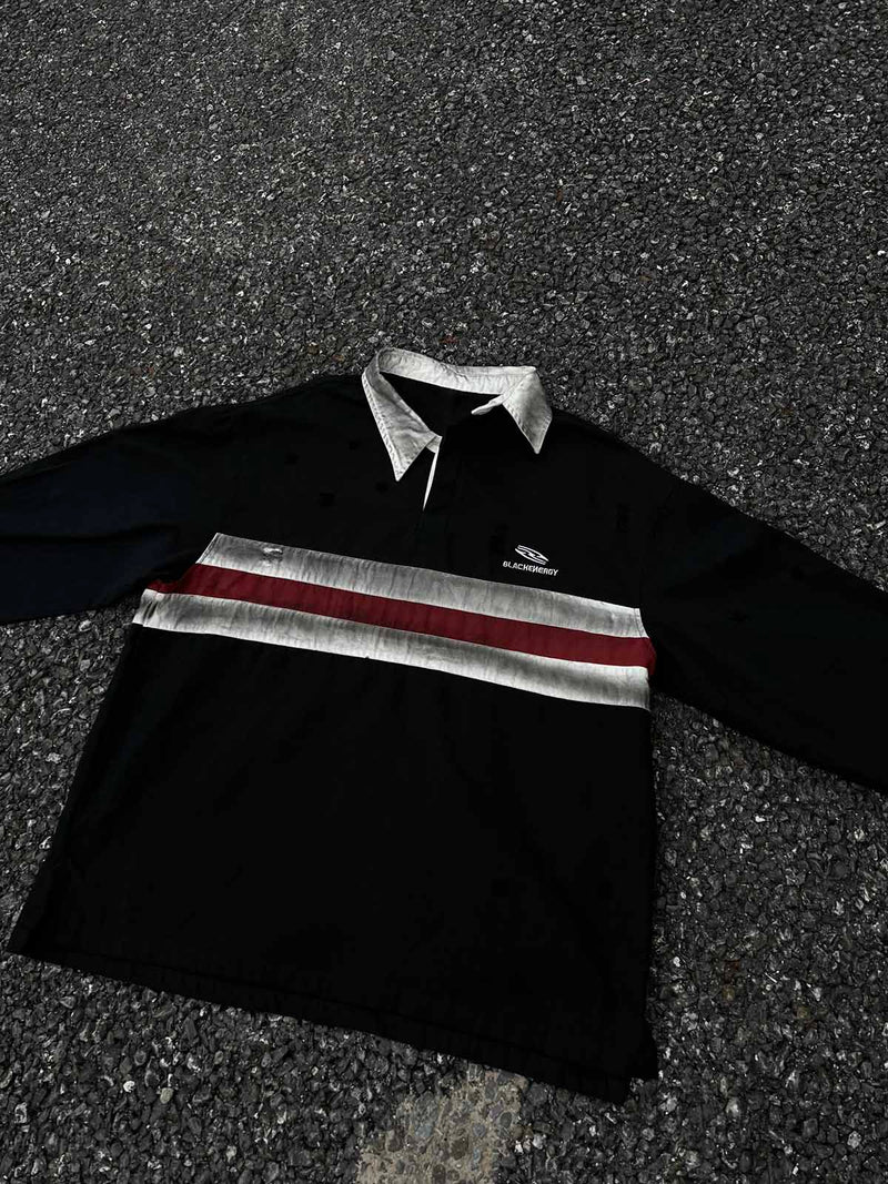 Dirty-Dye Embroidered Long Sleeve Polo Shirt