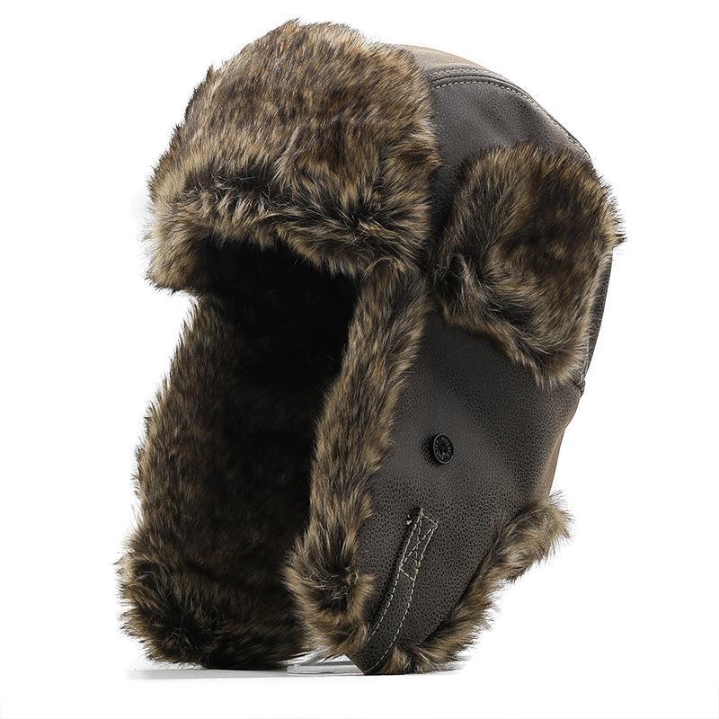 Gorro de cuero grueso y cálido con protección para los oídos para hombre