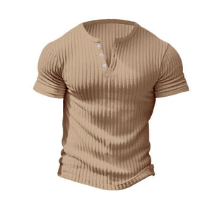 Camiseta Henley informal de manga corta de punto elástico para hombre