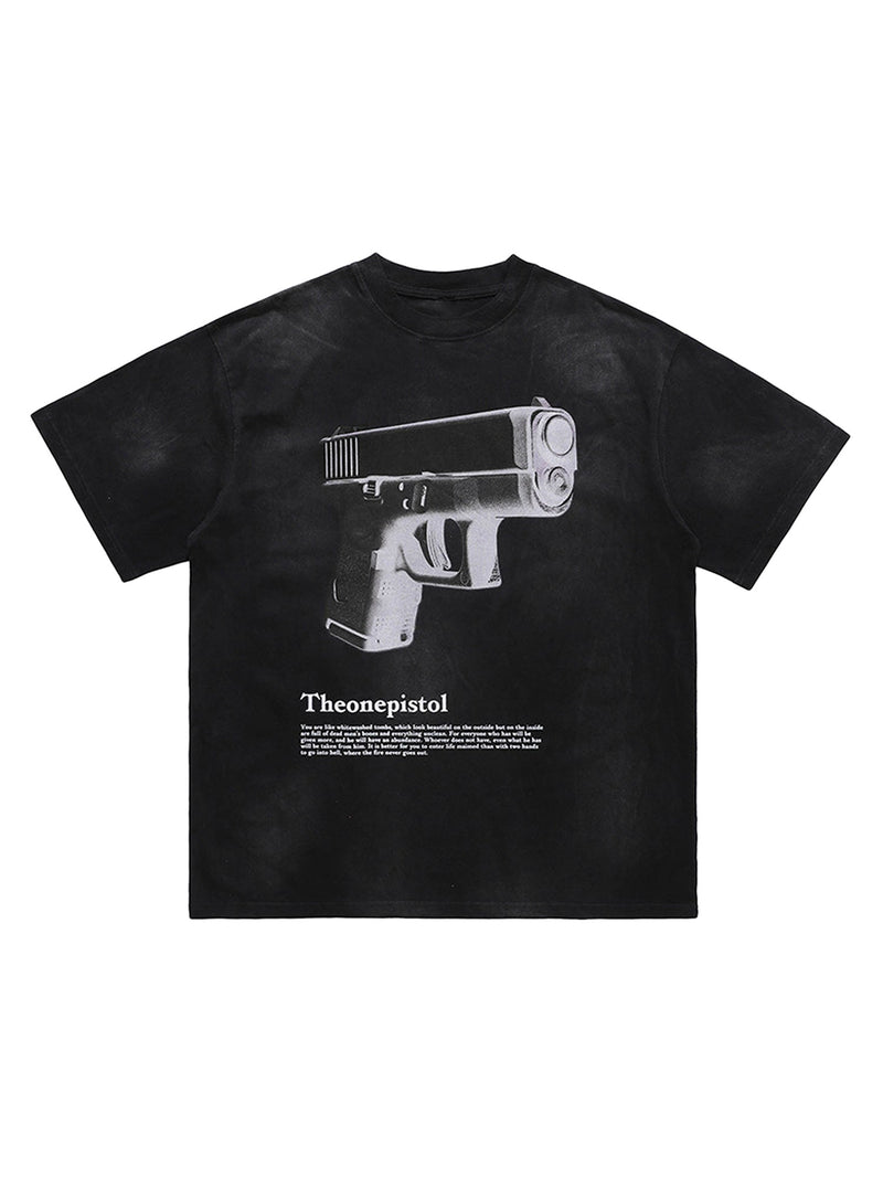 Fun Three-dimensional Pistol Print Loose T-shirt