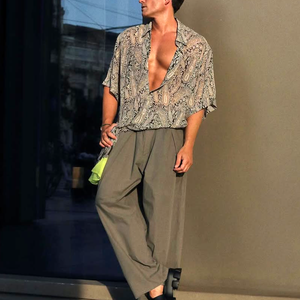 Men's Paisley Print Lapel Short Sleeve Shirt