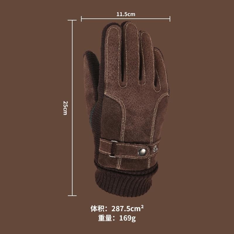 Men's Autumn And Winter Plus Velvet Cotton Thick Warm Touch Screen Pigskin Gloves