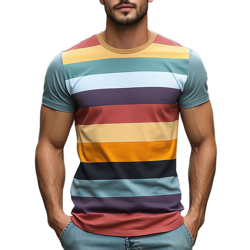 Lässiges Herren-T-Shirt aus Baumwolle mit Rundhalsausschnitt und schmaler Passform und horizontalen Streifen