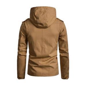 Lässige Herren-Cargojacke aus gewaschener Baumwolle mit Patchwork-Kapuze und schmaler Passform 