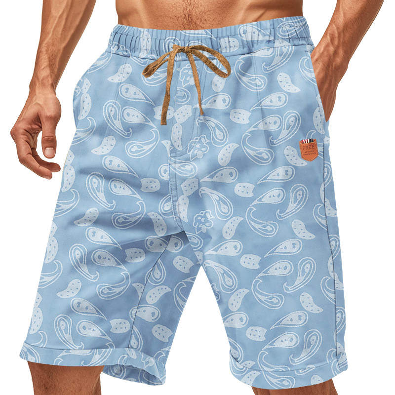 Pantalones cortos elásticos con estampado paisley para hombre