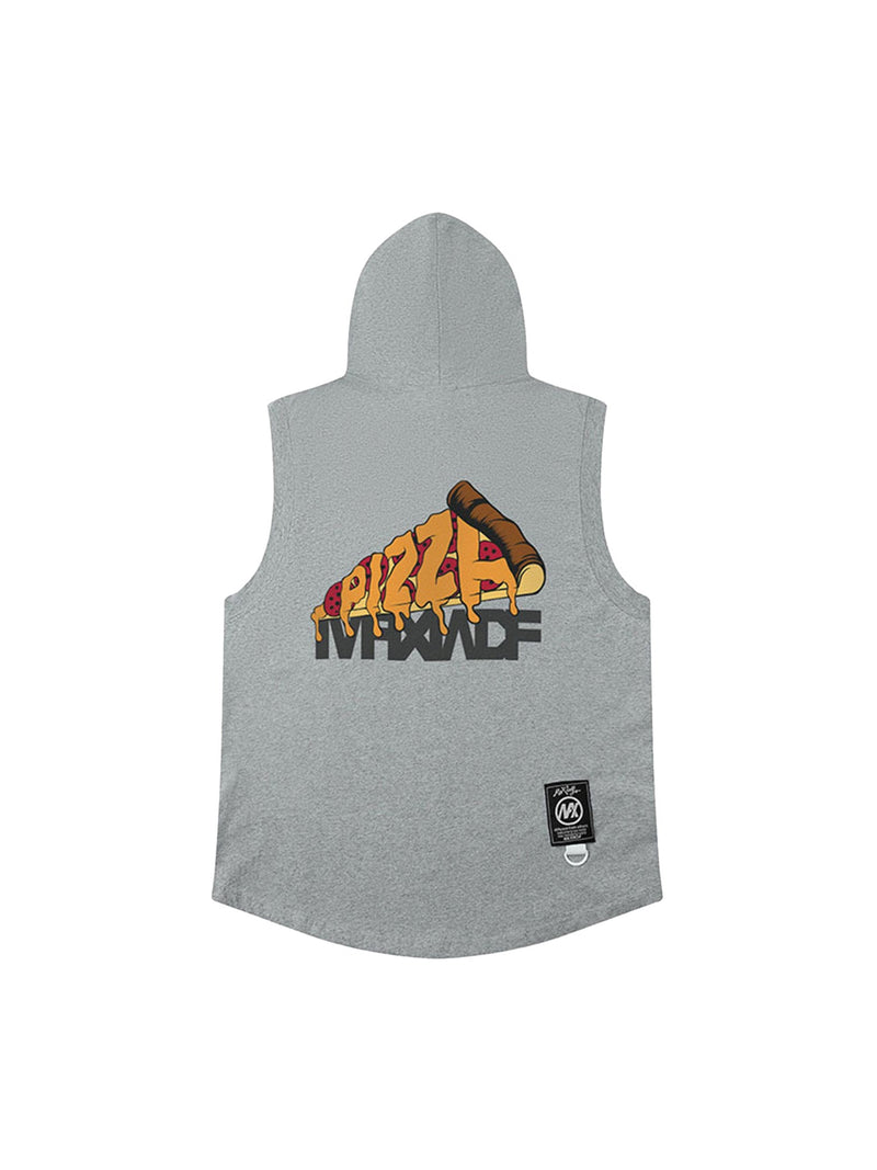 Chaleco con capucha y estampado de dibujos animados de hip-hop 