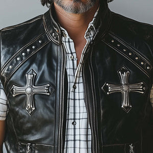 Chaleco de cuero vintage estilo western para hombre