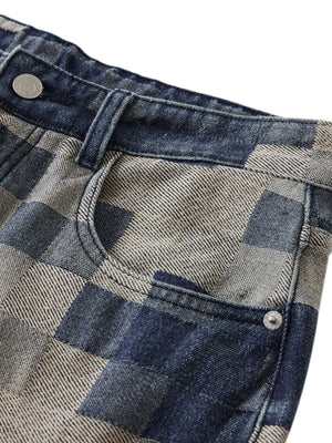 Vaqueros de pierna ancha con estampado de cuadros jacquard 