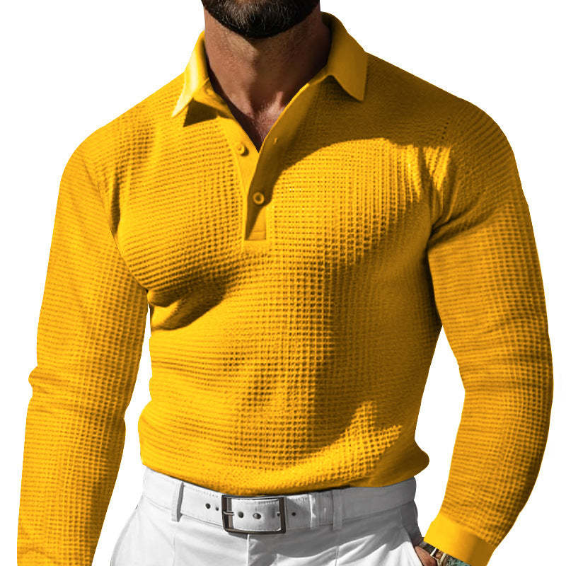 Men's Casual Waffle Long Sleeve POLO Shirt MTA0702D4X