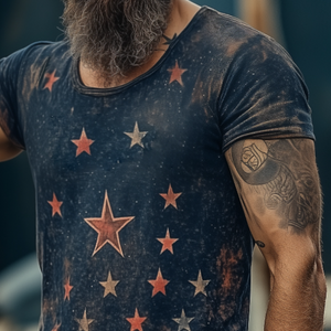 Camiseta de manga corta con cuello redondo y estampado retro informal de universo estelar para hombre