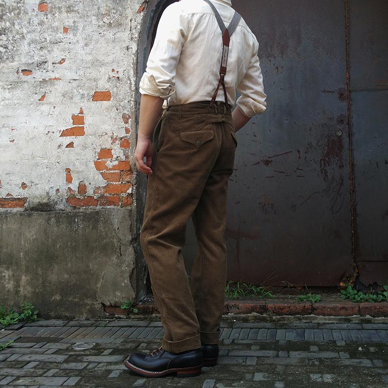 1920s 12oz Corduroy Farmer Work Trousers Mens Suspender Pants Vintage Overalls 20er