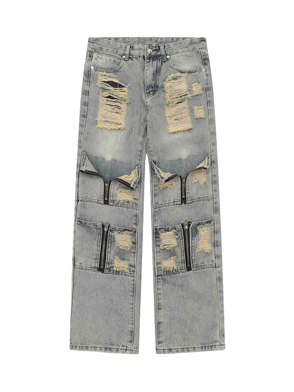 High Street Washed And Torn Work Pockets Denim Pants