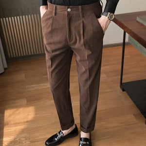Men's Casual Business Solid Color Corduroy Straight Suit Pants