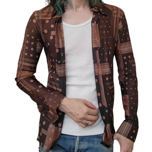 Men's Retro Casual Geometric Print Lapel Long Sleeve Shirt