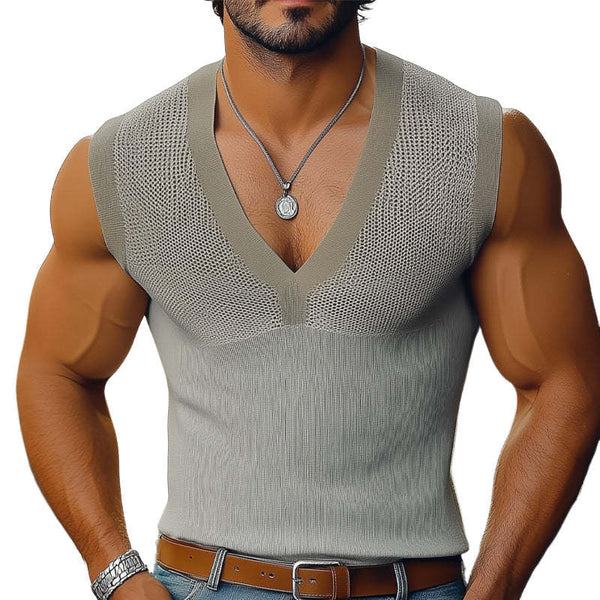 Camiseta básica de verano con cuello en V y tirantes finos para hombre