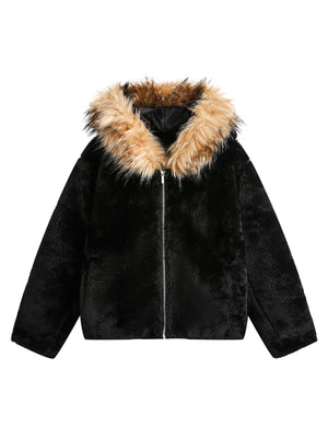 Chaqueta acolchada de sherpa con capucha de piel 