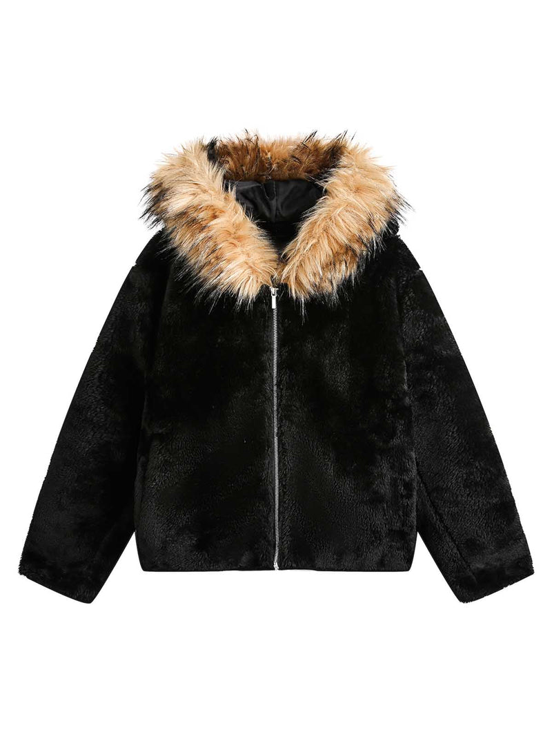 Fur Hooded Quilted Sherpa Jacket