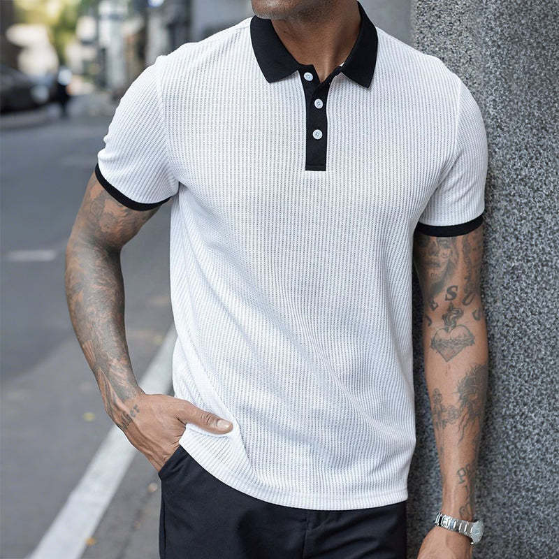 Men's Retro Casual Waffle Short Sleeve Polo Shirt