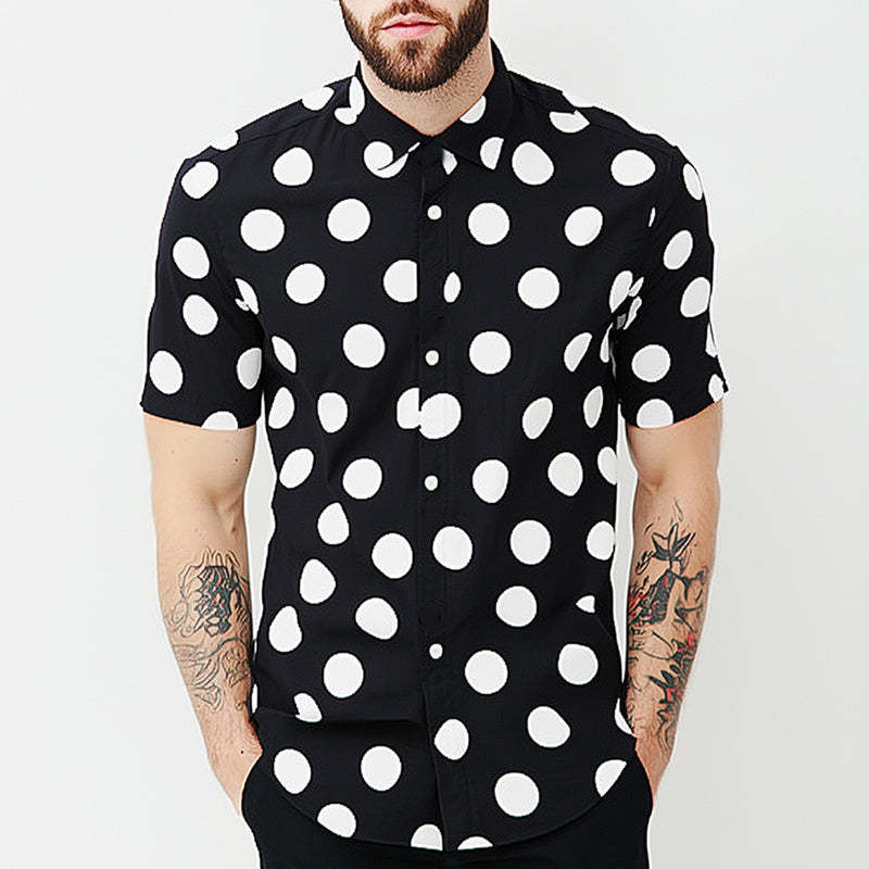 Camisa informal de manga corta con lunares de verano para hombre, agradable para la piel