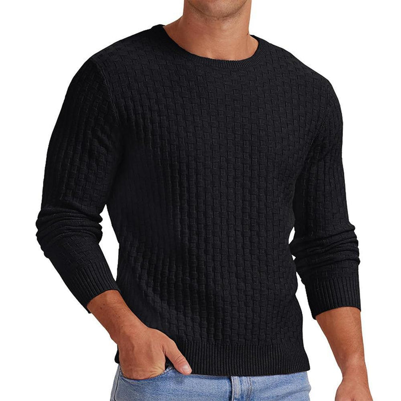 Herren-Strickpullover mit Waffelmuster und Rundhalsausschnitt