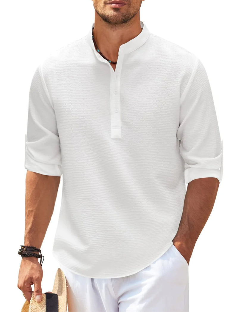 CASUAL RETRO 3/4 SLEEVE HENLEY SHIRT