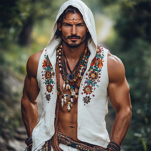 Camiseta sin mangas con capucha y bordado colorido para hombre