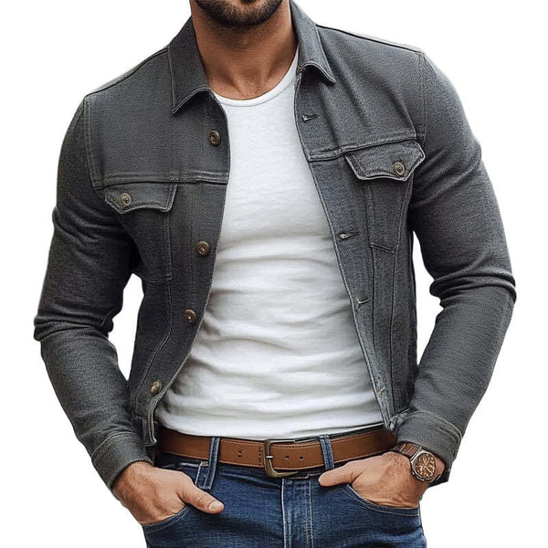Men's Spring And Autumn Dark Gray Twill Lapel Jacket MTA2053C8U