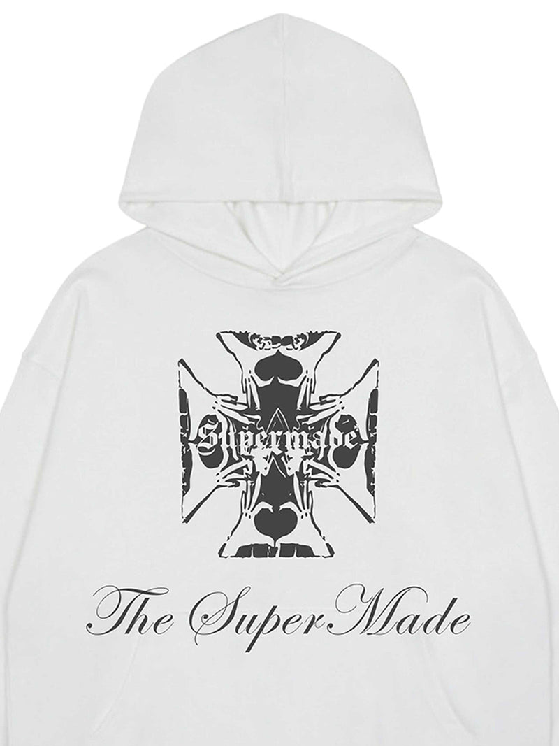 Street Cross Letters Print Hoodie