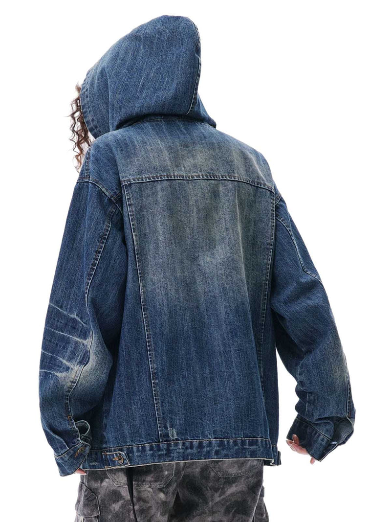 Retro Washed Workwear Denim Hooded Jacket