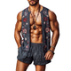 Men's Casual Linen Flower Embroidery Loose Vest Elastic Waist Shorts Set