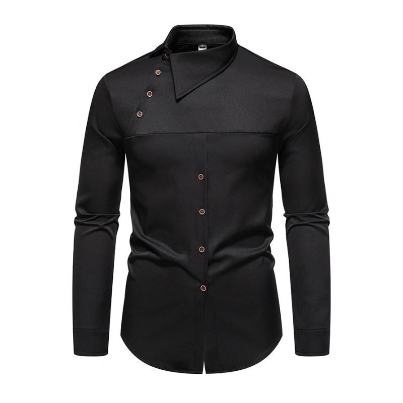 Men's Casual Lapel Slanted Placket Asymmetric Slim Fit Long Sleeve Shirt