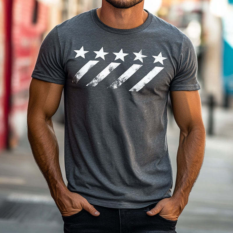 Men's Retro Casual Geometric Print Round Neck Outdoor Short Sleeve T-Shirt