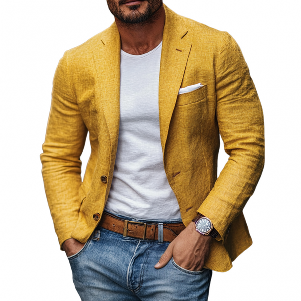 Men's Casual Linen Blended Notched Lapel Single Breasted Slim Fit Blazer MTA3164C8M