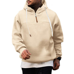 Men's Casual Zipper Collar Patchwork Loose Pullover Hoodie