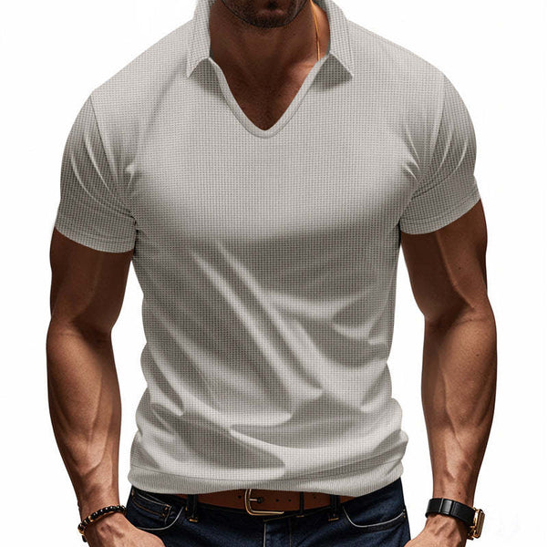 Men's Solid Color Waffle Lapel Short Sleeve POLO Shirt MTA0158D6X