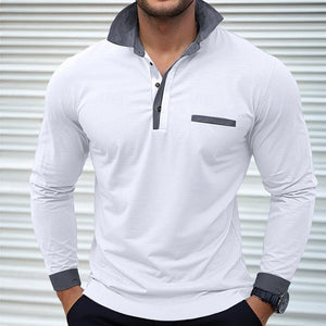 Polo de manga larga con solapa y bloques de color para hombre